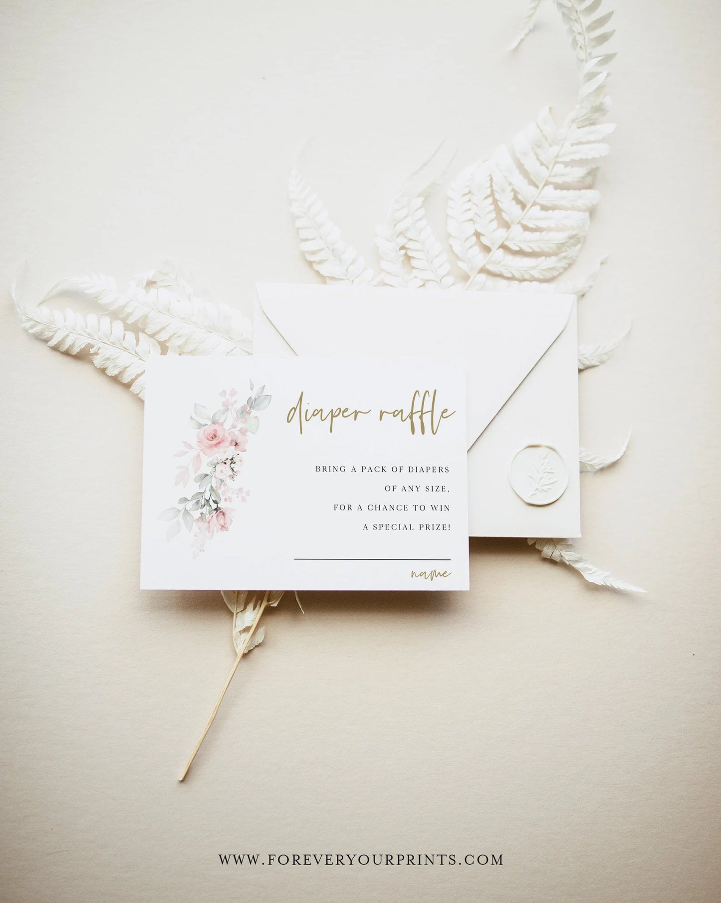 Blush Floral Diaper Raffle Card | www.foreveryourprints.com