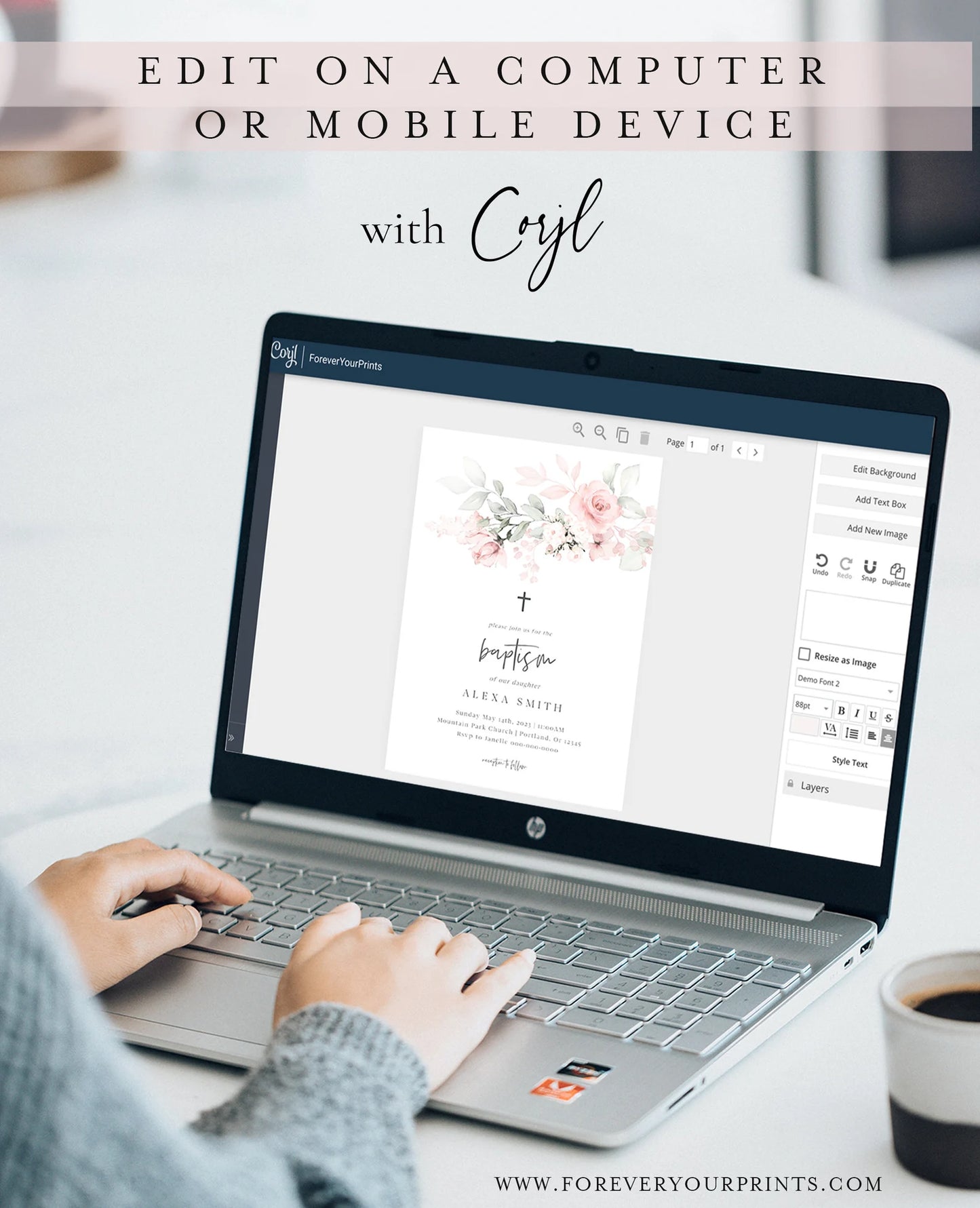 Classic Floral Baptism Invitation | www.foreveryourprints.com