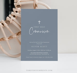 Minimalist First Holy Communion Invitation | www.foreveryourprints.com