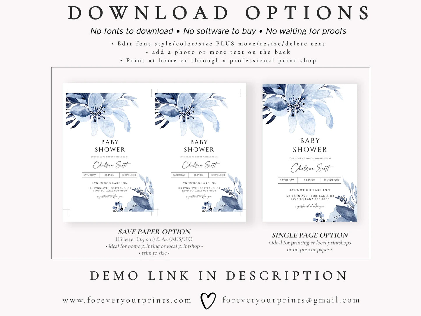 Modern Floral Baby Invitation | www.foreveryourprints.com