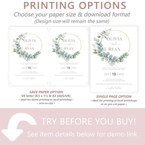 Eucalyptus Wreath Wedding Invitation | www.foreveryourprints.com