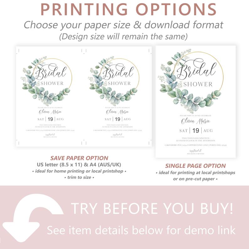 Eucalyptus Bridal Shower Invitation | www.foreveryourprints.com