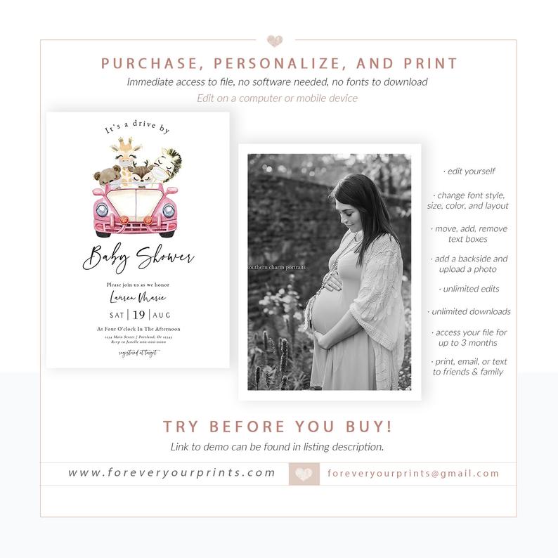 Drive By Baby Shower Invitation | www.foreveryourprints.com