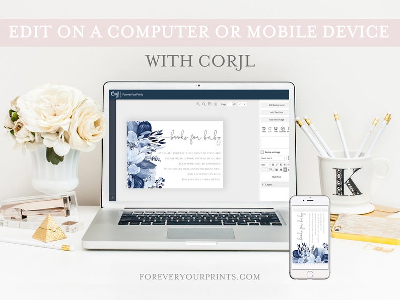 Blue Florals Book Request Card | www.foreveryourprints.com