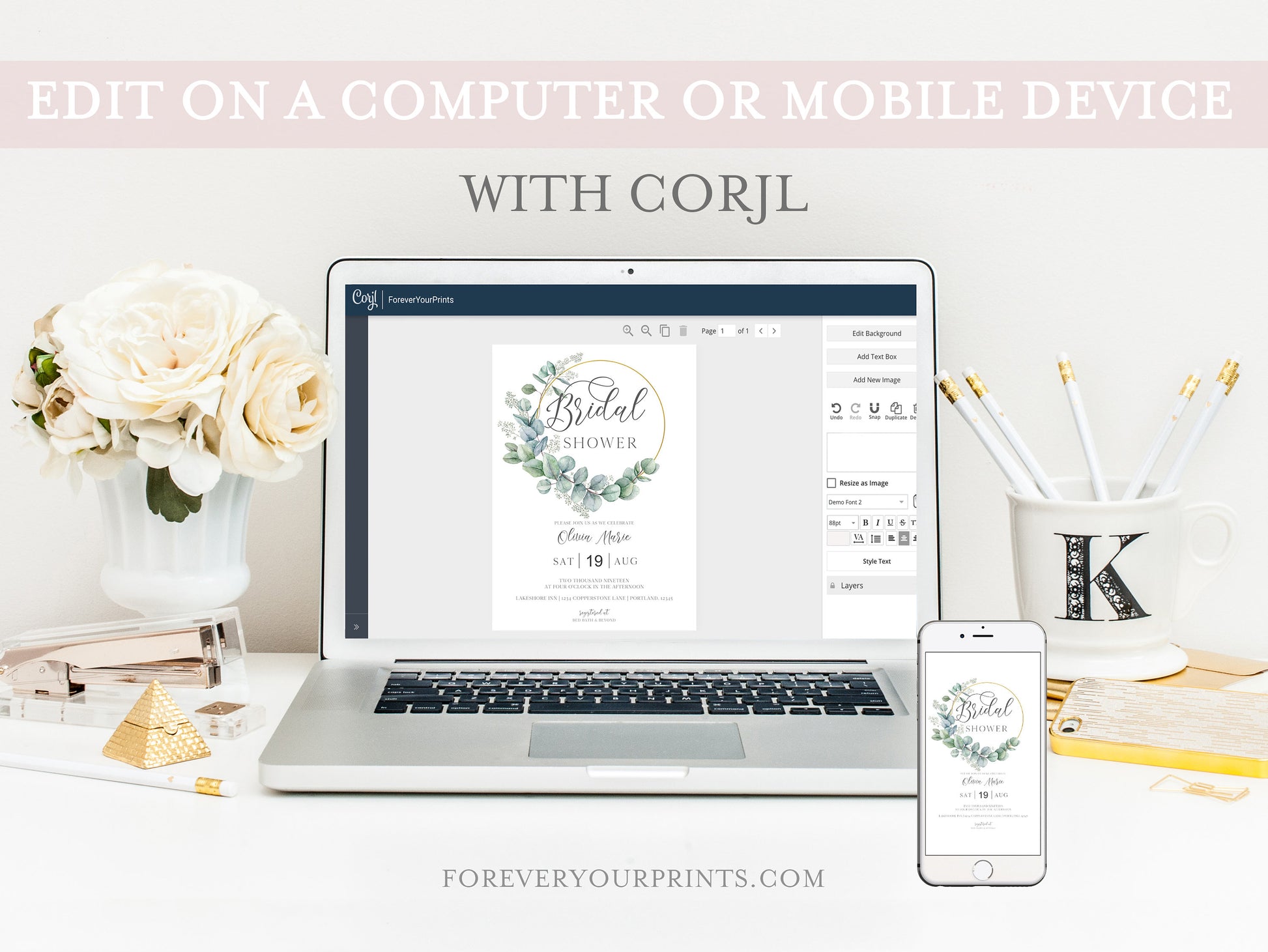 Eucalyptus Bridal Shower Invitation | www.foreveryourprints.com