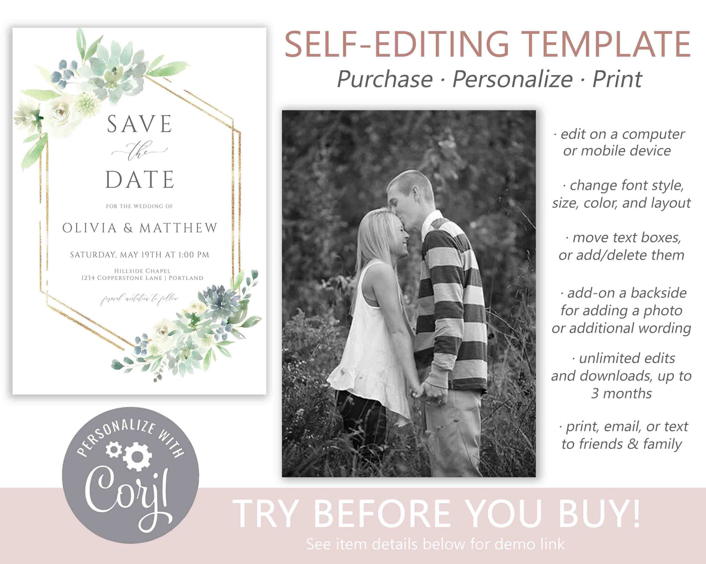 Botanical Save The Date Invitation | www.foreveryourprints.com