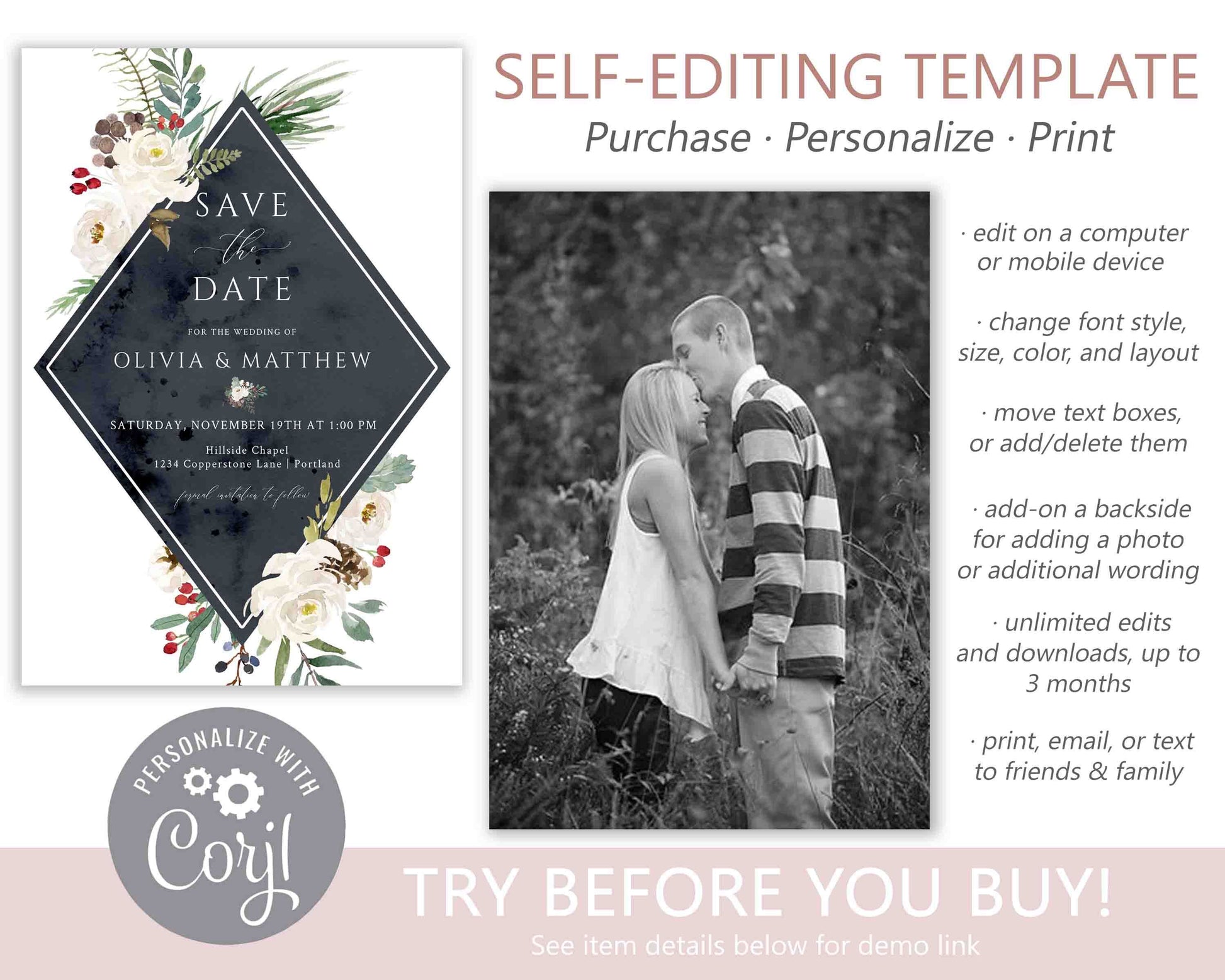 Winter Save The Date Invitation | www.foreveryourprints.com