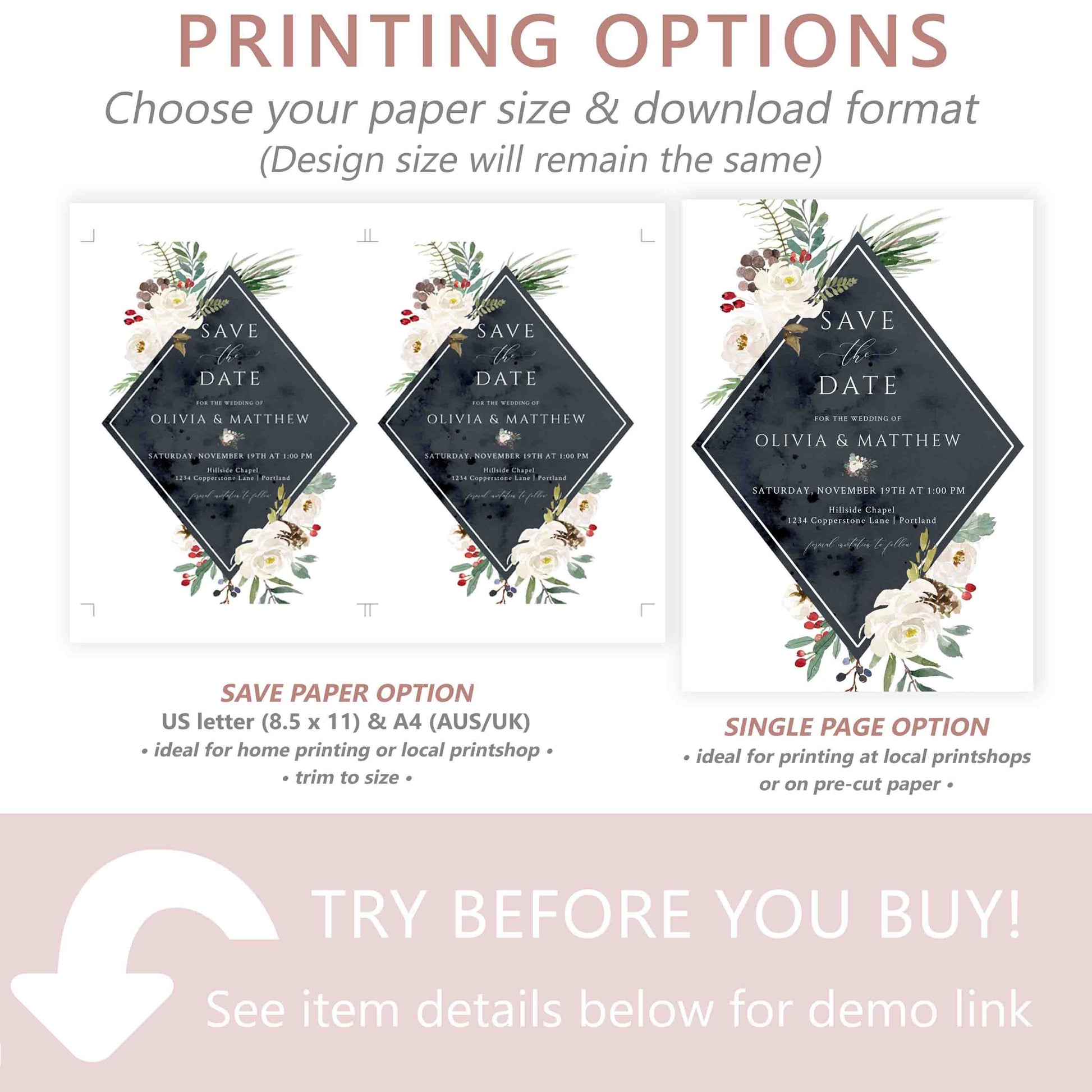 Winter Save The Date Invitation | www.foreveryourprints.com