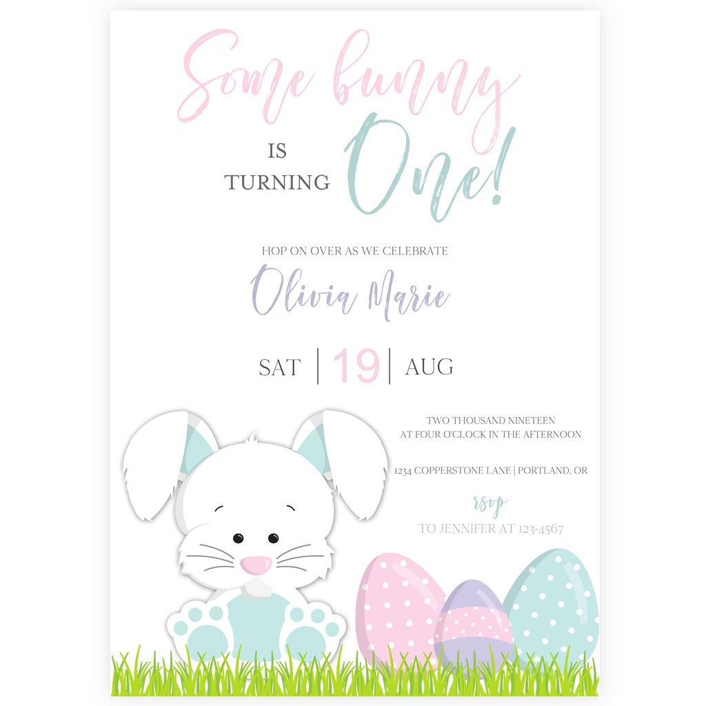 Bunny First Birthday Invitation | www.foreveryourprints.com